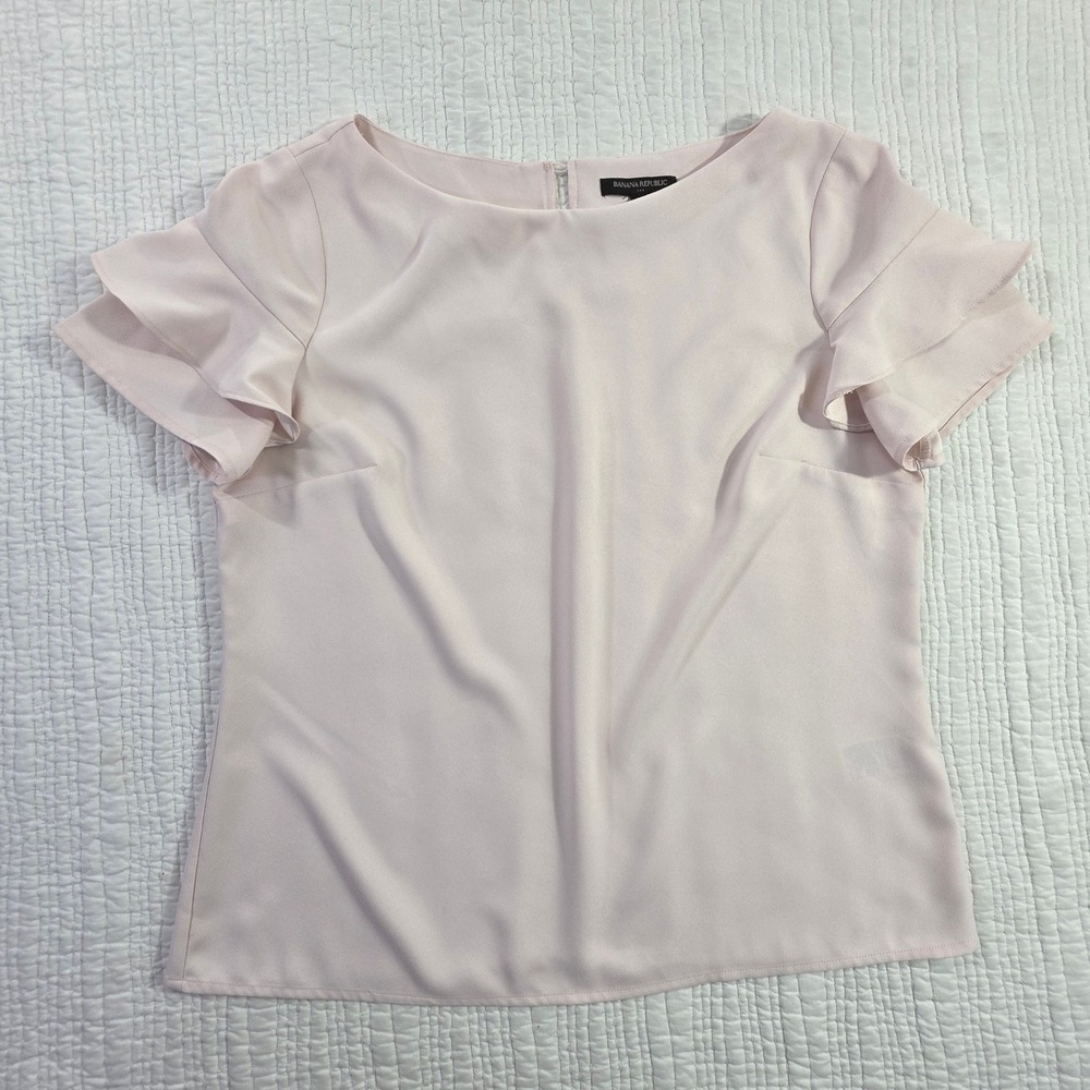Banana Republic Womens Tiered Ruffle Sleeve Blouse Pink Crepe Top L 444254-02